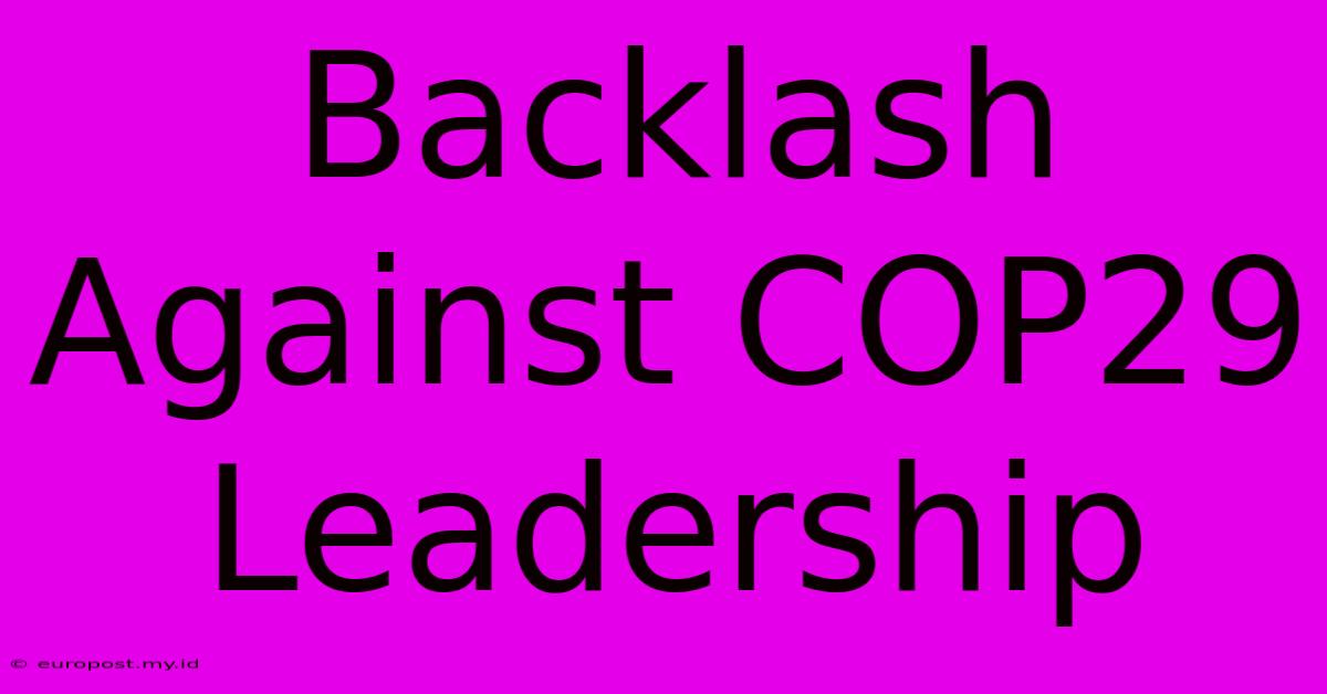 Backlash Against COP29 Leadership