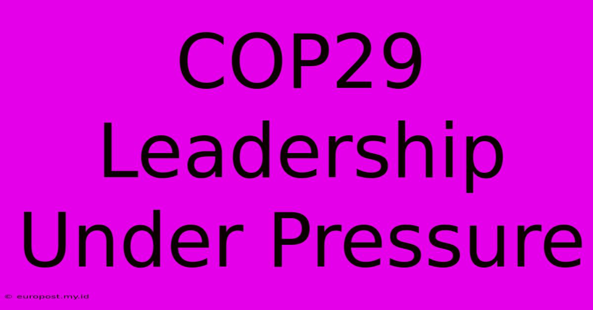 COP29 Leadership Under Pressure