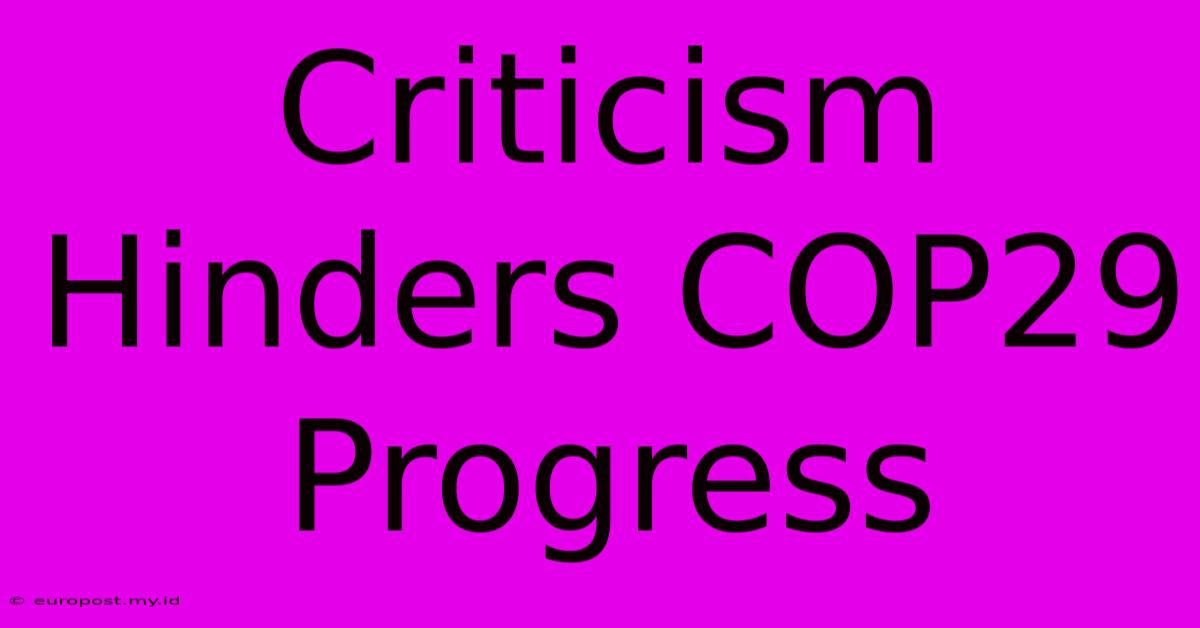 Criticism Hinders COP29 Progress